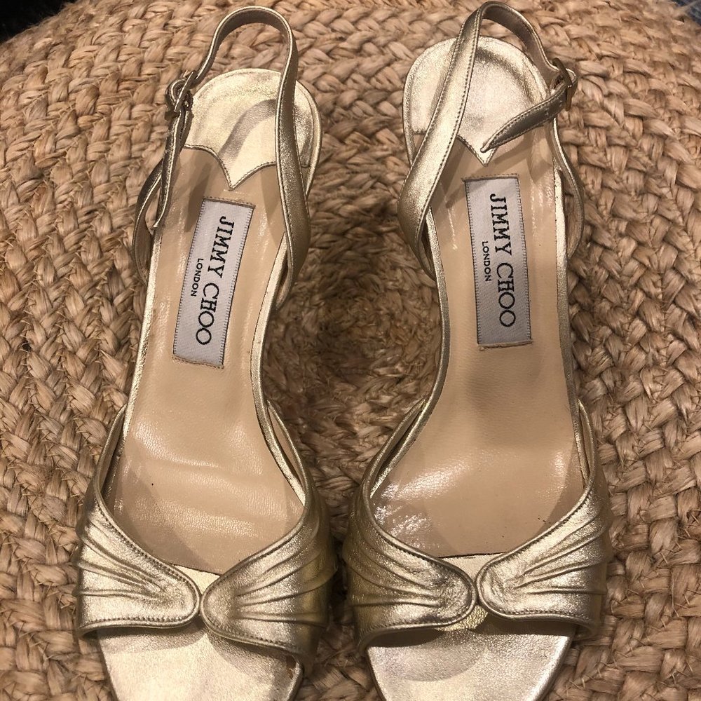 Jimmy Choo Sandal Metallic Napa Gold Size 38 *Perfect for Wedding Season!*